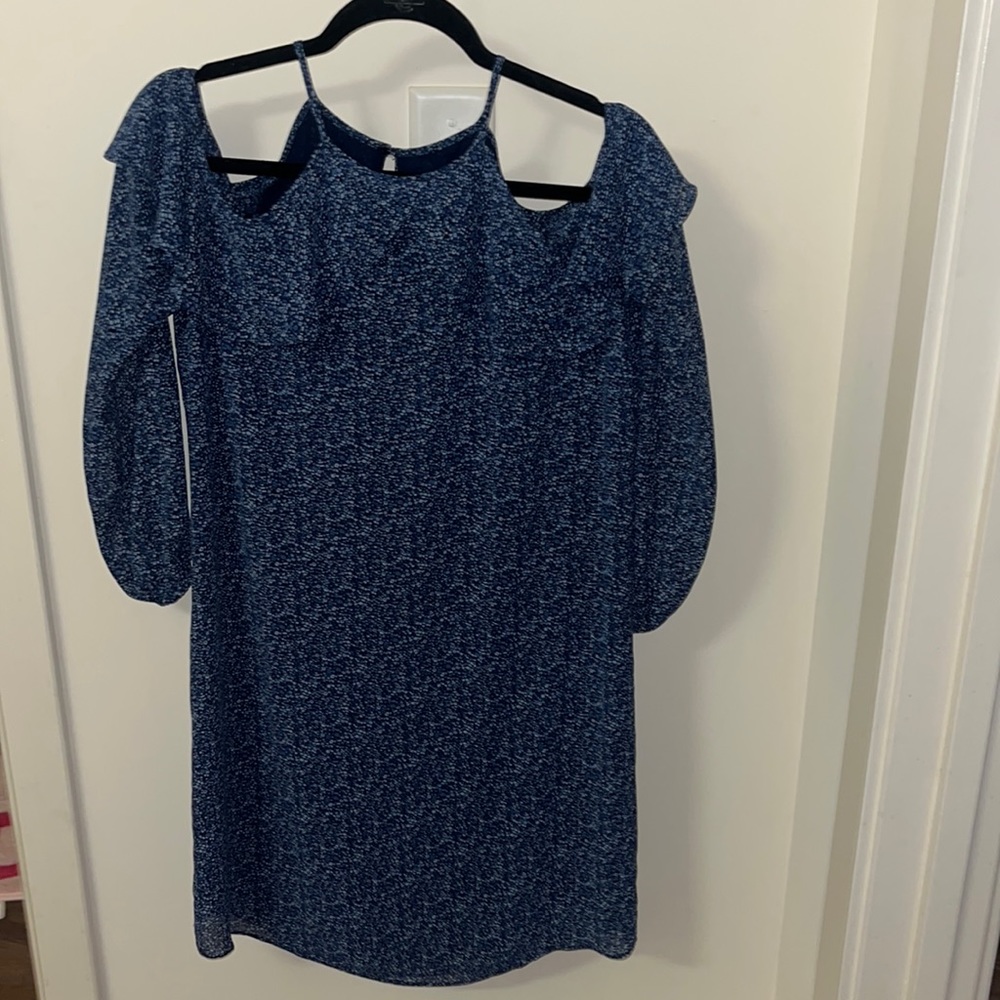 Michael Kors Blue floral cut out ruffle dress size small